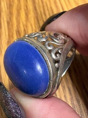 Bold Blue Cabochon Sterling Silver Filigree Ring